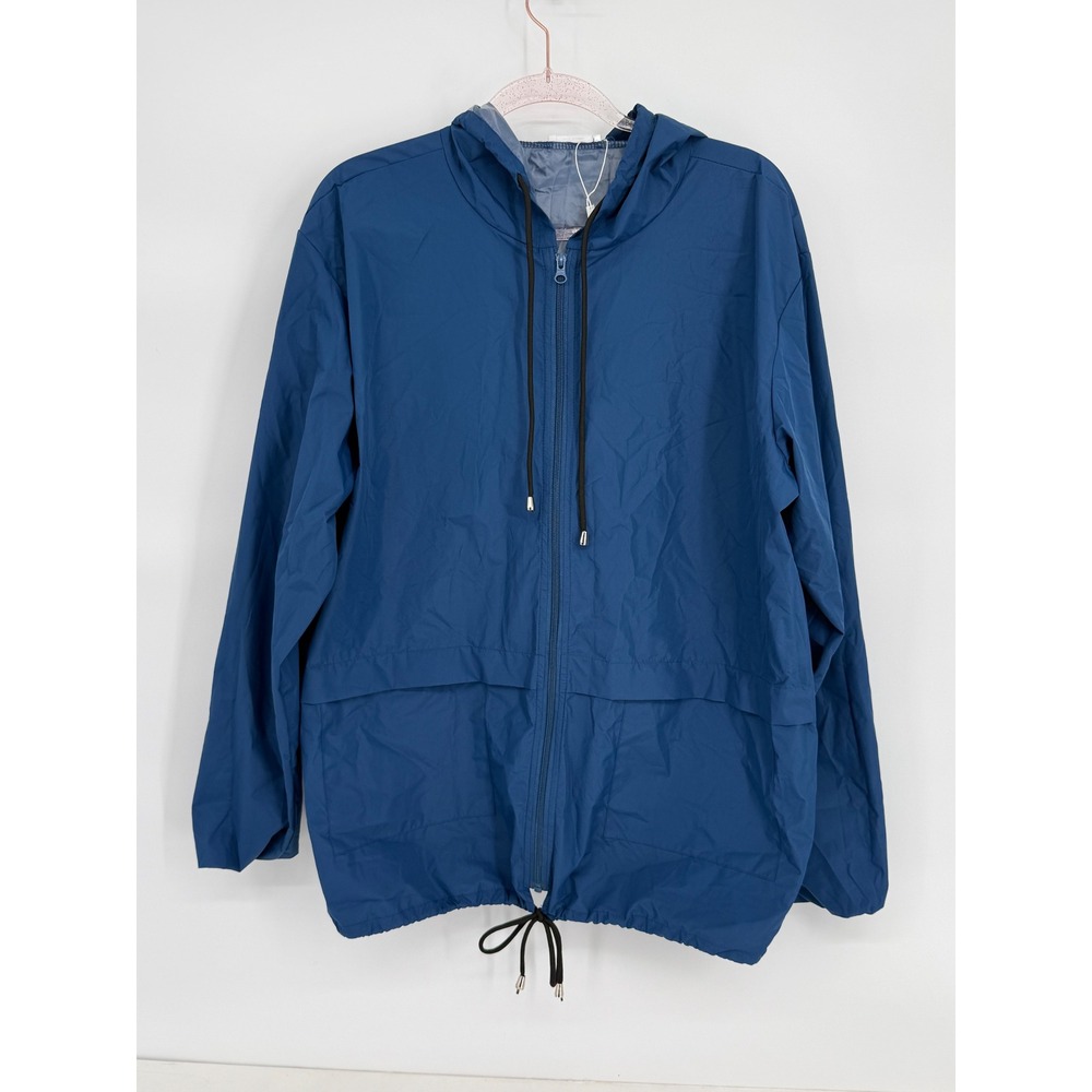 Coofandy Blue Lightweight Hooded Windbreaker Zip Jacket Adjustable Hem Mens Sz L
